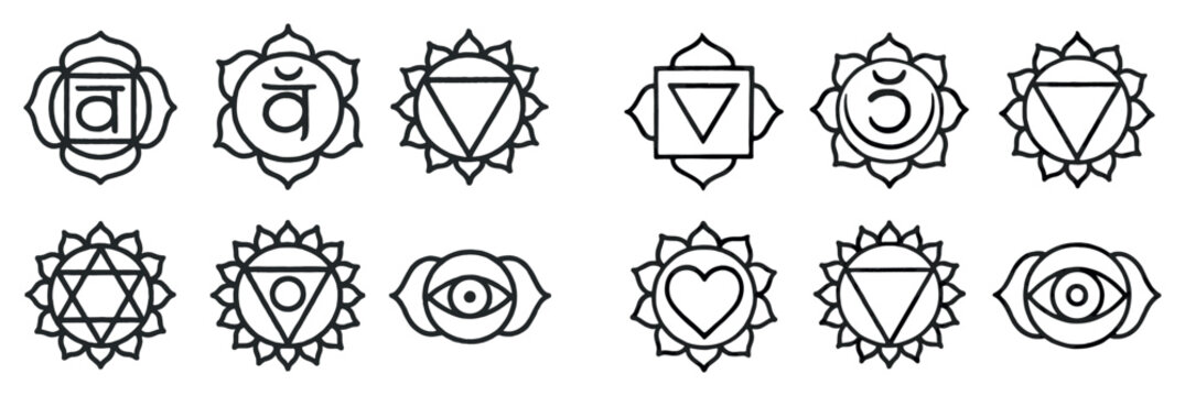 Spiritual icons with lotus heart eye outline