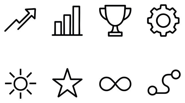 Business icons with chart trophy gear outline