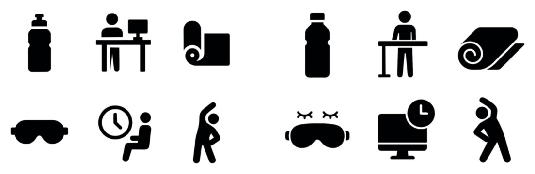 Fitness icons with bottle mat desk minimal