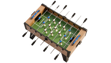 Wooden tabletop foosball game with miniature figures and rods © Maelle