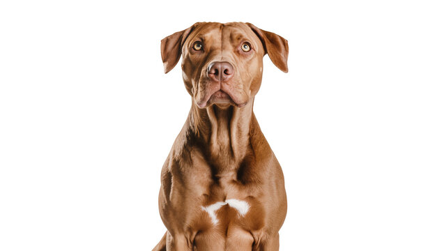 Muscular brown Pitbull dog portrait with chest marking