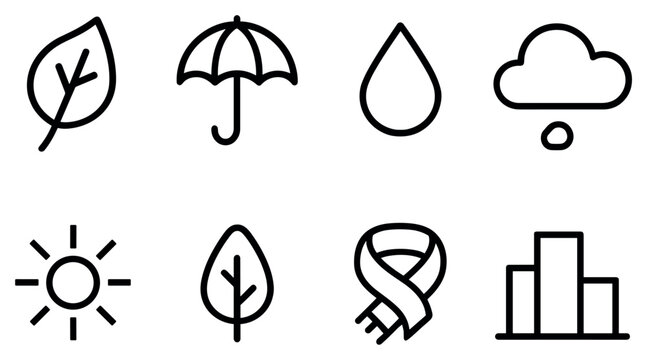 Nature icons with leaf umbrella drop minimal