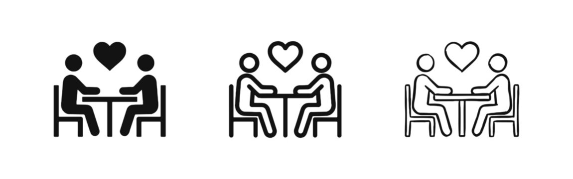 Romantic Couple Date at Table with Heart Icon Set