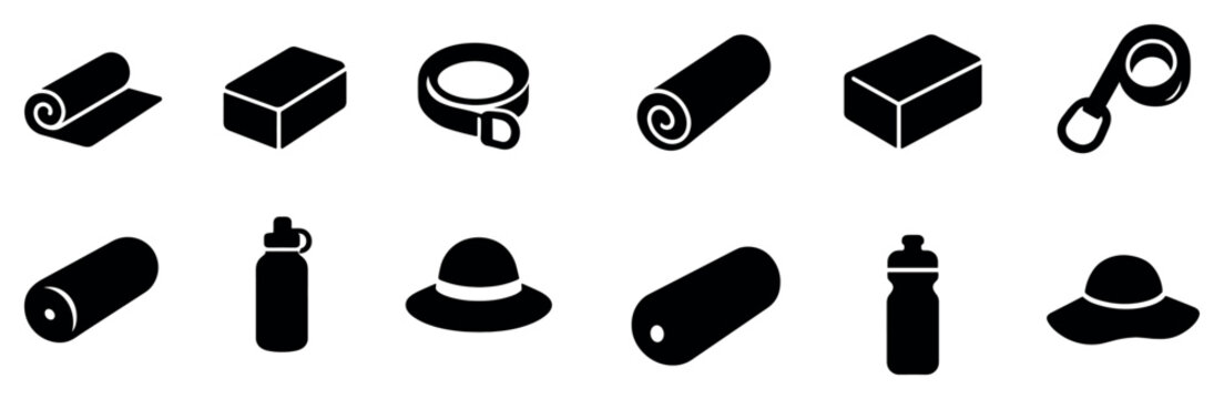 Yoga icons with mat block bottle minimal