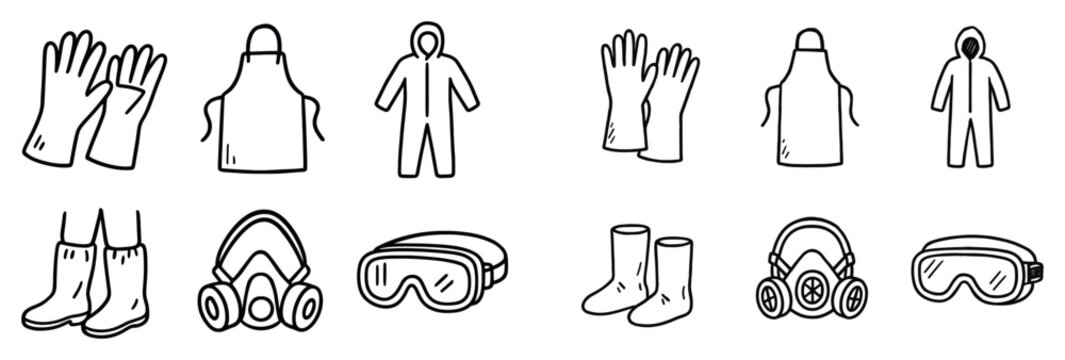 Safety icons with gloves apron suit outline