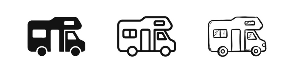 Fototapeta premium Recreational Vehicle RV Camper Van and Motorhome Icon Set