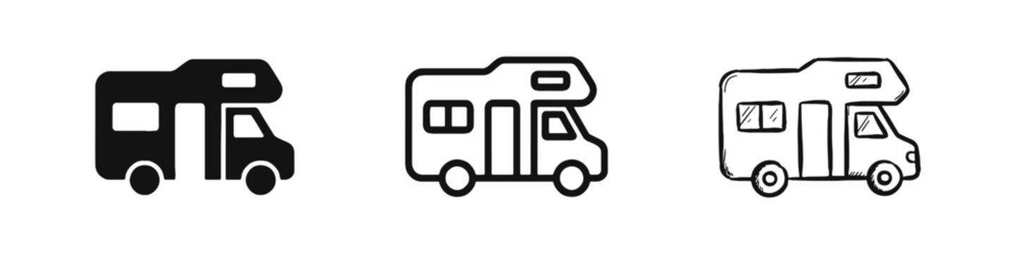 Recreational Vehicle RV Camper Van and Motorhome Icon Set