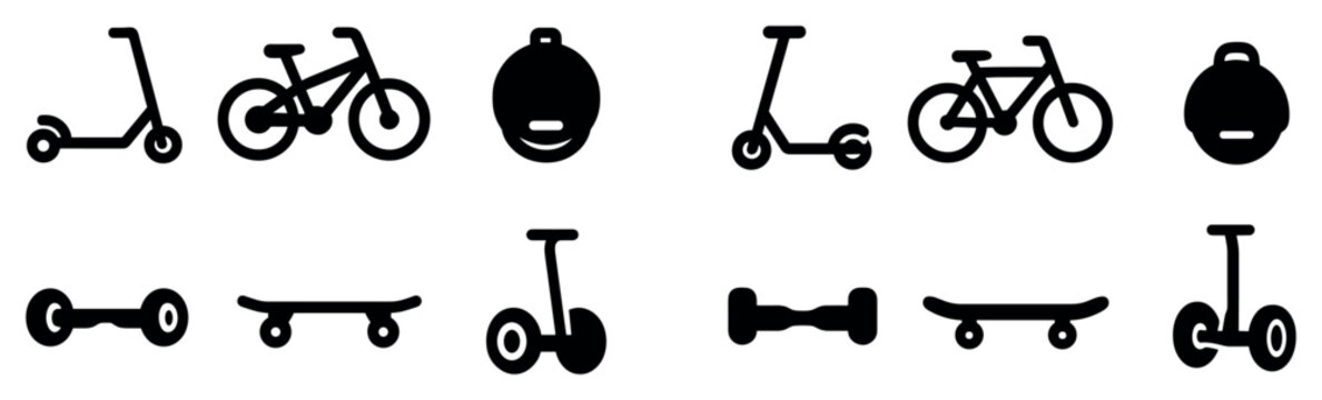 Transport icons with scooter bicycle skateboard flat