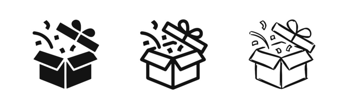Open Surprise Gift Box with Celebration Confetti Icon Set