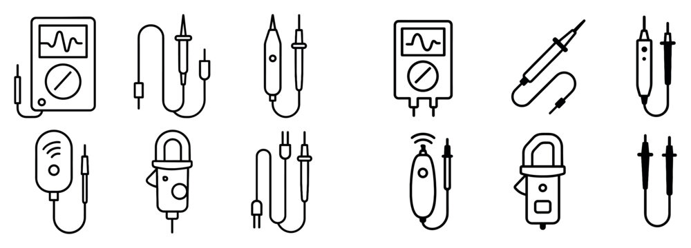 Electronics icons with multimeter probe cable outline