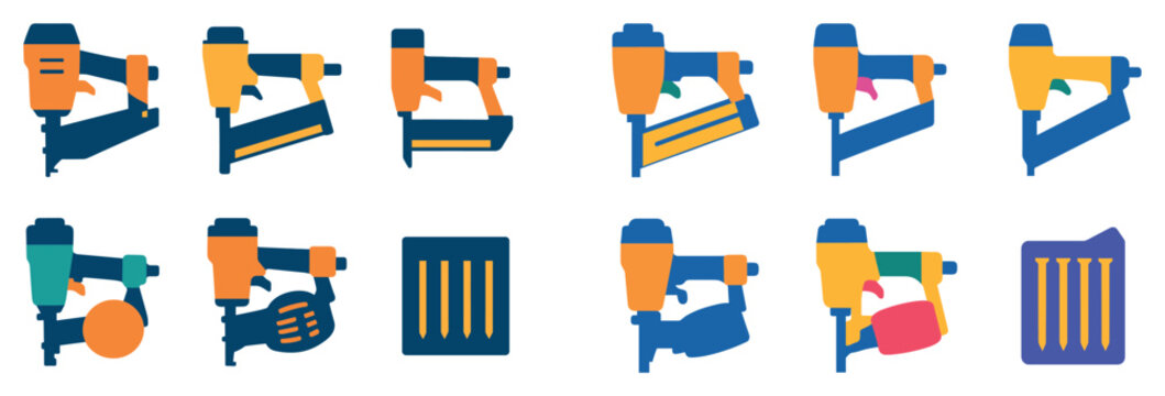Construction icons with nail gun and vent flat colorful