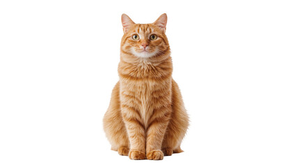 Ginger tabby cat sitting attentively with focused gaze