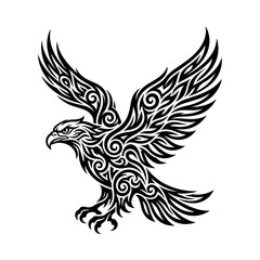 Fototapeta premium Tribal Eagle with Open Wings and Intricate Swirl Patterns Vector Tattoo Illustration