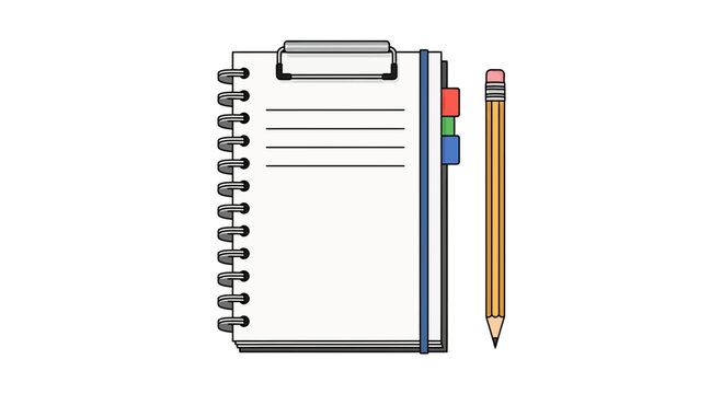 Spiral Notebook and Pencil with Colorful Index Tabs