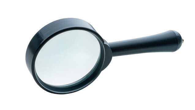 Black plastic handled magnifying glass with silver rimmed lens