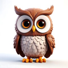 Fototapeta premium 3D cartoon owl perched on a white background.