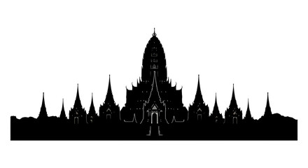 Fototapeta premium Traditional Thai Temple Silhouette with Stupas and Ancient Architecture
