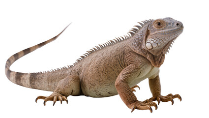 Obraz premium Green Iguana Reptile Resting on White Surface