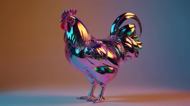 Vibrant Rooster in Multicolored Lighting.
