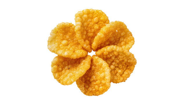 Crispy golden shrimp chips arranged in a circular floral pattern