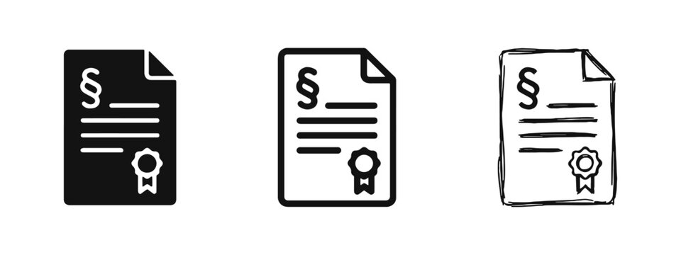 Legal Contract Document with Paragraph Symbol and Seal Icon Set