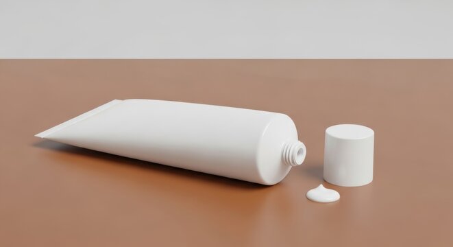 White toothpaste tube with cap on a brown surface