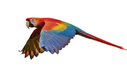 Scarlet macaw parrot with vibrant plumage and extended wings © Maelle