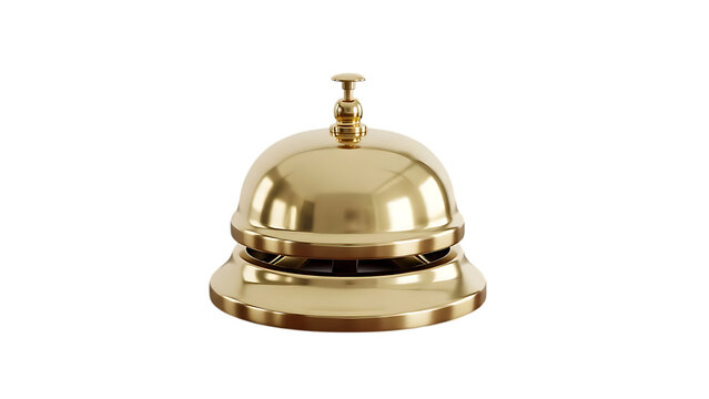 Polished golden hotel reception bell on a black background service call