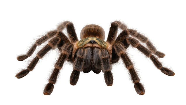 Hairy brown Tarantula spider with eight legs facing forward