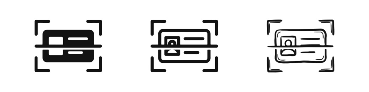 Identification Card Scanning Icons Set - Glyph, Outline and Hand Drawn Styles
