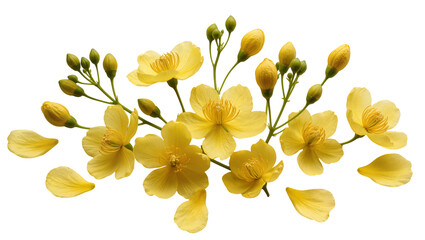 Fototapeta premium Vibrant Yellow Buttercup Blossoms and Green Stems Sprigs
