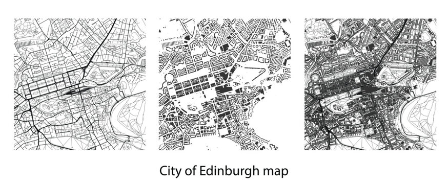 Edinburgh City Map Vector Illustration with Detailed Urban Street Plan, Building Footprints, and Road Network for Graphic Design and Cartography