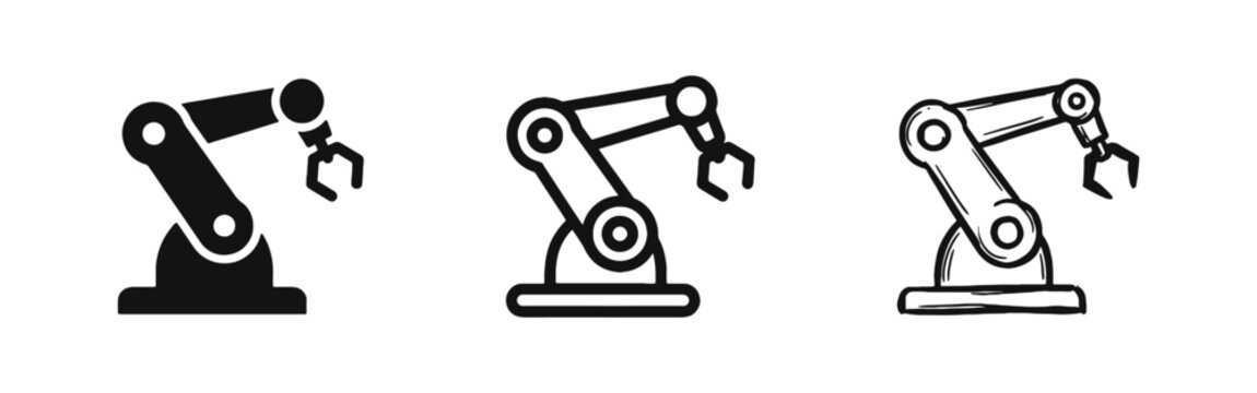 Industrial Robotic Arm Icons for Automation and Manufacturing - Set of 3 Styles