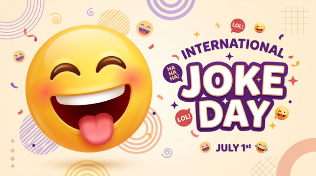 Playful international humor celebration poster with funny smiling emoji and cheerful comedy vector illustration artwork