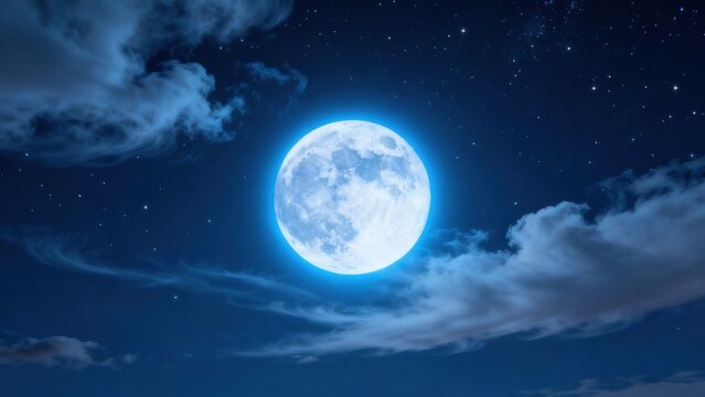 Full moon in night sky with clouds