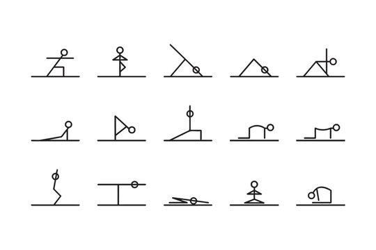Minimal Yoga Poses Stick Figure Elements Collection for Wellness and Meditation Practice
