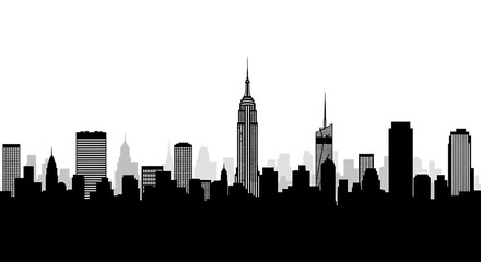 Fototapeta premium Black Silhouette of a Modern Urban Metropolis Skyline
