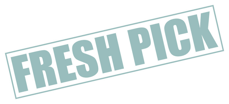 Fresh pick graphic stamp with light blue text and outline isolated on transparent background