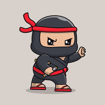 Cute Ninja Holding Double Stick Cartoon