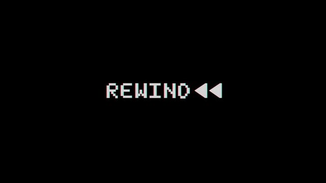 VHS video cassette rewind screen with black background. VHS video cassette rewind, 4K Video Animation.