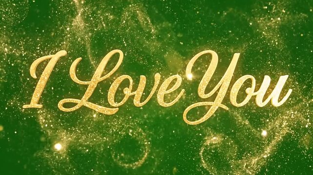 Golden romantic text, love message, green background, sparkly effect, valentine's day ai 4k Video