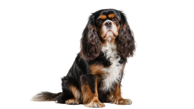 Tricolor Cavalier King Charles Spaniel Dog Sitting Portrait