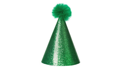 Fototapeta premium Green glitter party hat with fluffy pompom on top