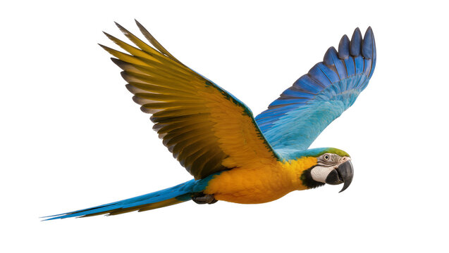 Blue and Gold Macaw Parrot Flying with Extended Wings