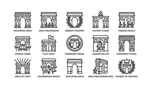 Triumphal arch icons showing monuments and ceremonial elements