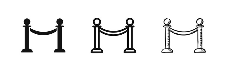 Velvet rope barrier stanchion icon set - luxury, vip, and exclusive access symbol © drawing lines