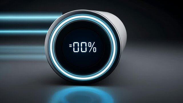 Futuristic device displaying dynamic charging animation with percentage progression