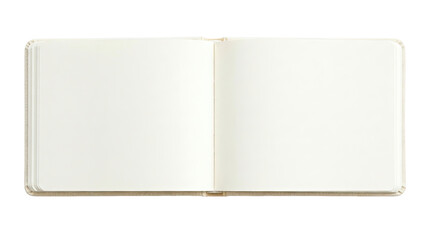 Open blank sketchbook with empty white pages, isolated on transparent background. Ready for...