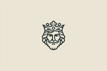 Obraz premium Minimalist black line art of a king’s face with crown, symmetrical design, clean vector style, bold outline, suitable for logo, icon, branding, and modern illustration use. Vector illustration.