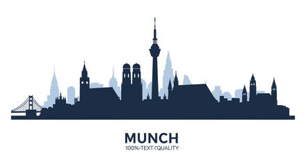 Fototapeta premium Munich Germany City Skyline Silhouette with Iconic Landmarks